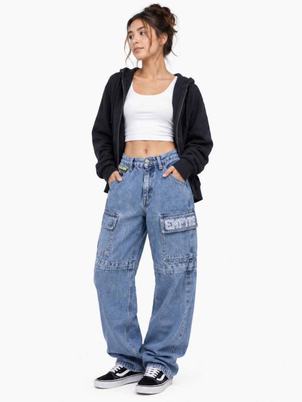 Empyre Zip Off Cargo Jeans 0 Y2K Baggy Skate‎ Streetwear Techwear Goth